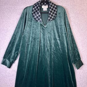 Amanda Stewart Womens Large Cozy Wear Zip Up Front Housecoat Green Long Sleeve